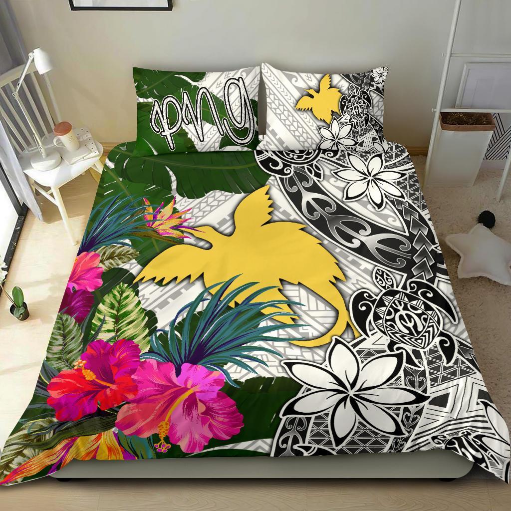 Papua New Guinea Bedding Set White - Turtle Plumeria Banana Leaf - Polynesian Pride