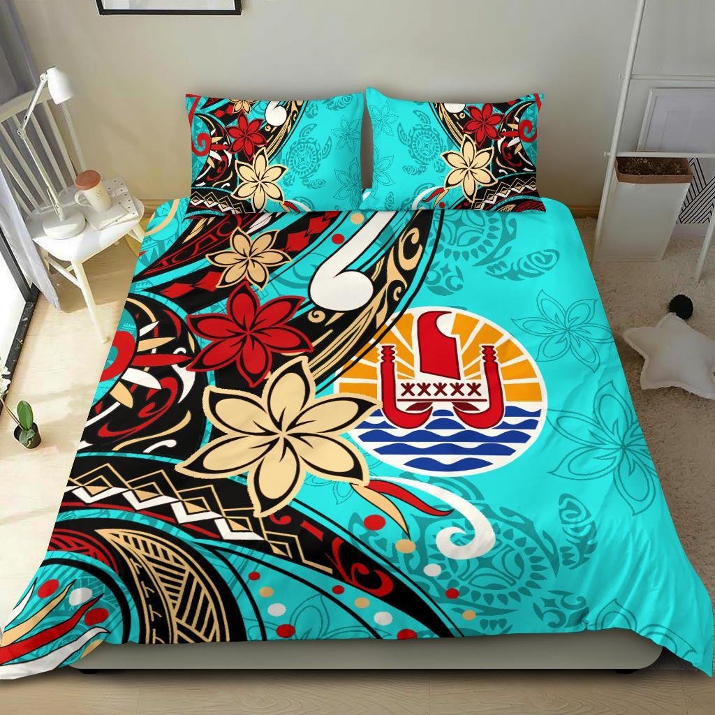 Tahiti Bedding Set - Tribal Flower With Special Turtles Blue Color Blue - Polynesian Pride