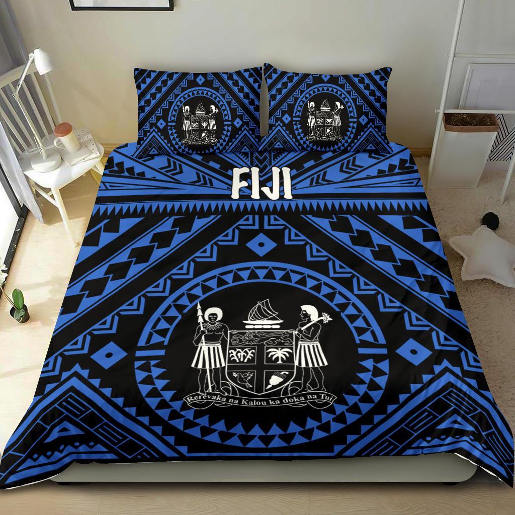 Fiji Bedding Set - Fiji Seal With Polynesian Tattoo Style (Blue) Black - Polynesian Pride