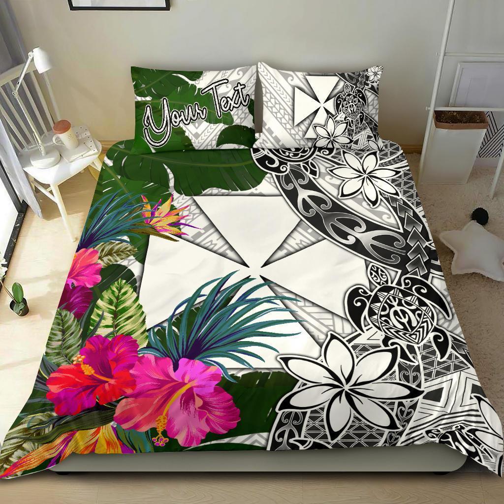 Wallis And Futuna Custom Personalised Bedding Set White - Turle Plumeria Banana Leaf - Polynesian Pride