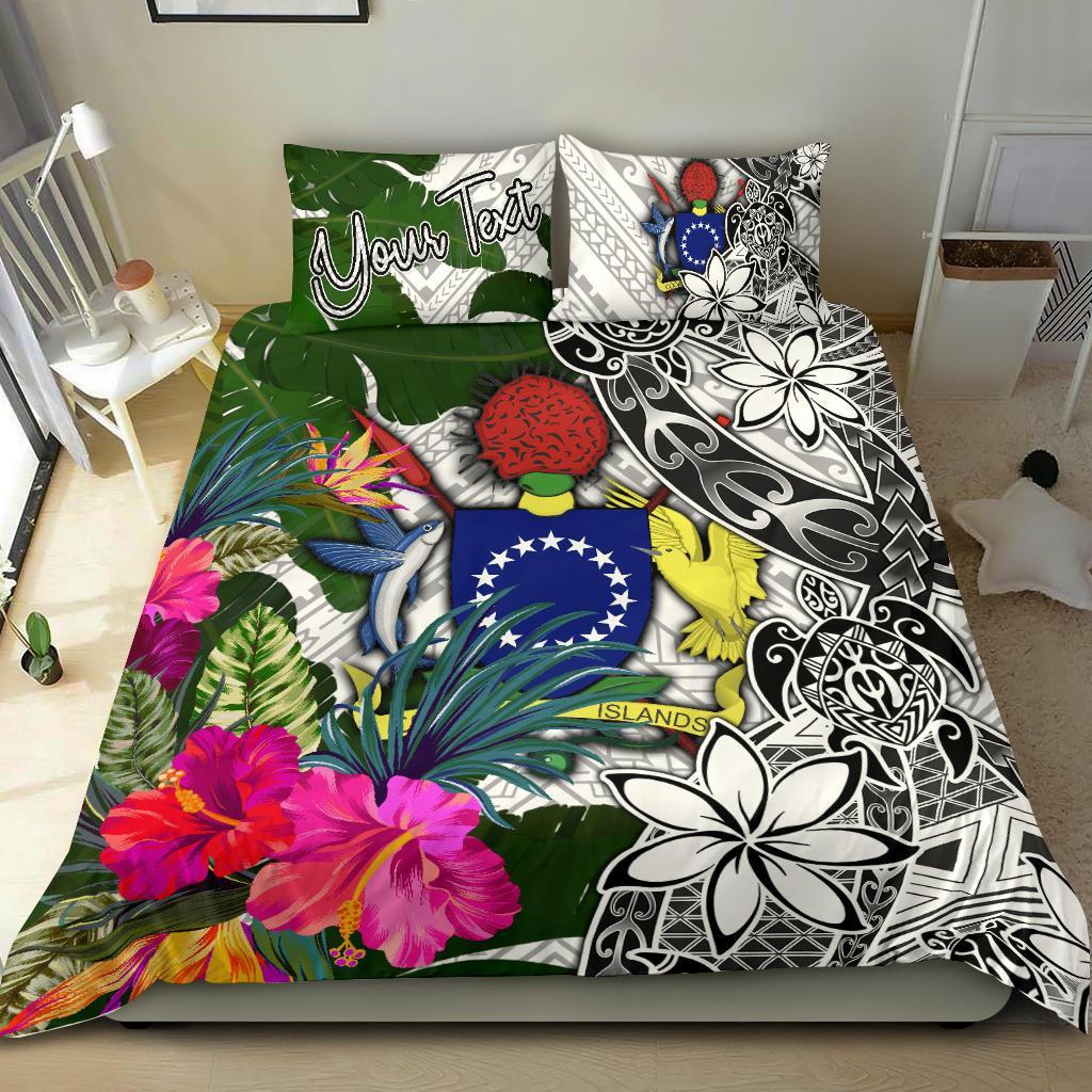 Cook Islands Custom Personalised Bedding Set White - Turtle Plumeria Banana Leaf - Polynesian Pride
