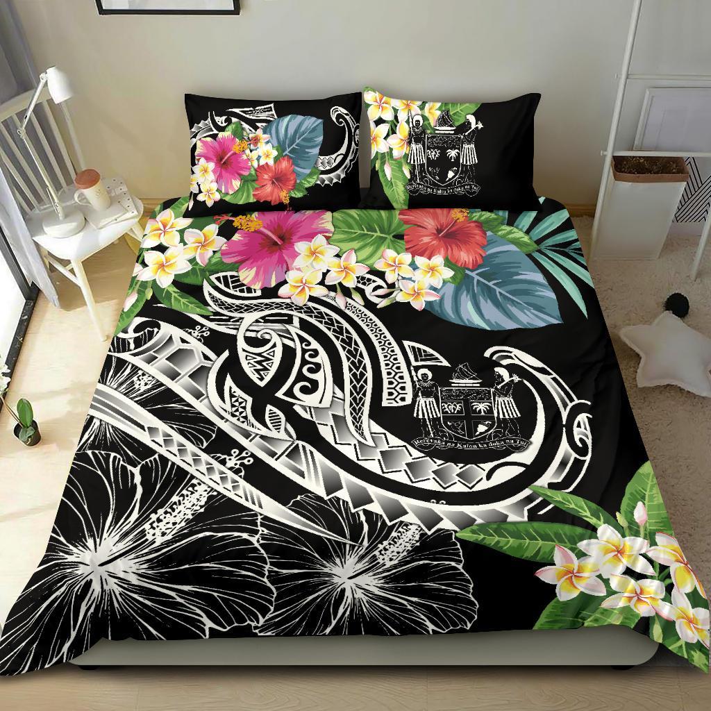 Fiji Polynesian Bedding Set - Summer Plumeria (Black) Black - Polynesian Pride