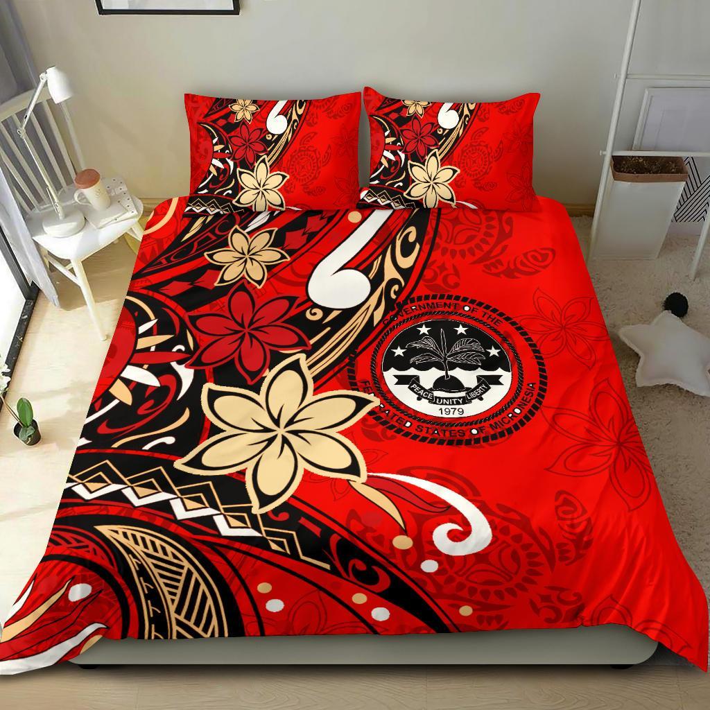 Federated States Of Micronesia Bedding Set - Tribal Flower With Special Turtles Red Color Red - Polynesian Pride