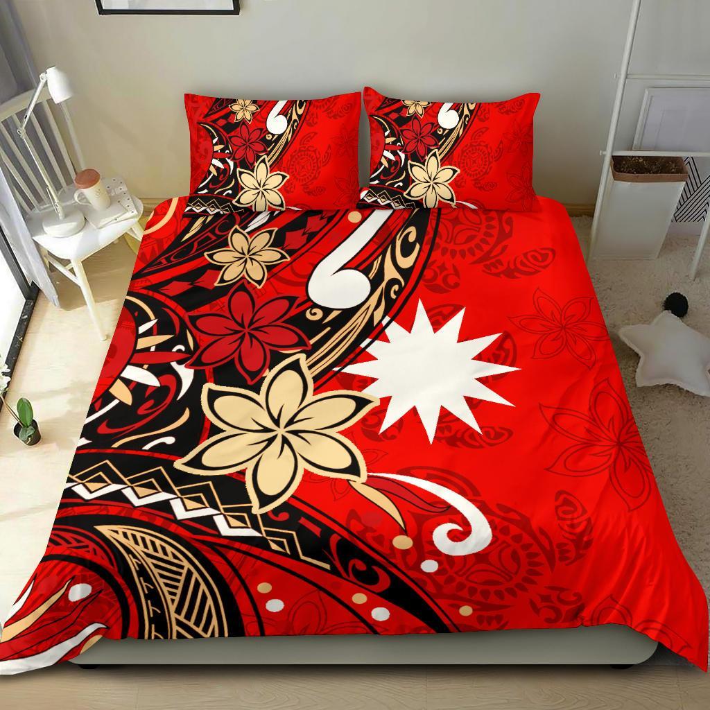 Nauru Bedding Set - Tribal Flower With Special Turtles Red Color Red - Polynesian Pride