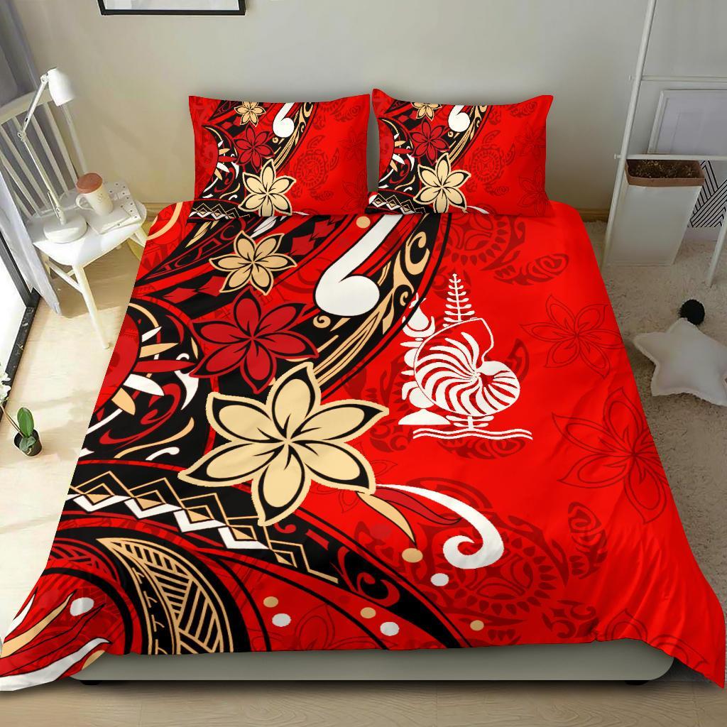 New Caledonia Bedding Set - Tribal Flower With Special Turtles Red Color Red - Polynesian Pride