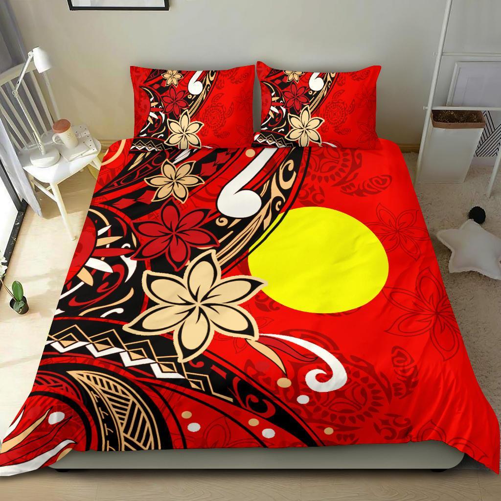 Palau Polynesian Bedding Set - Tribal Flower With Special Turtles Red Color Red - Polynesian Pride