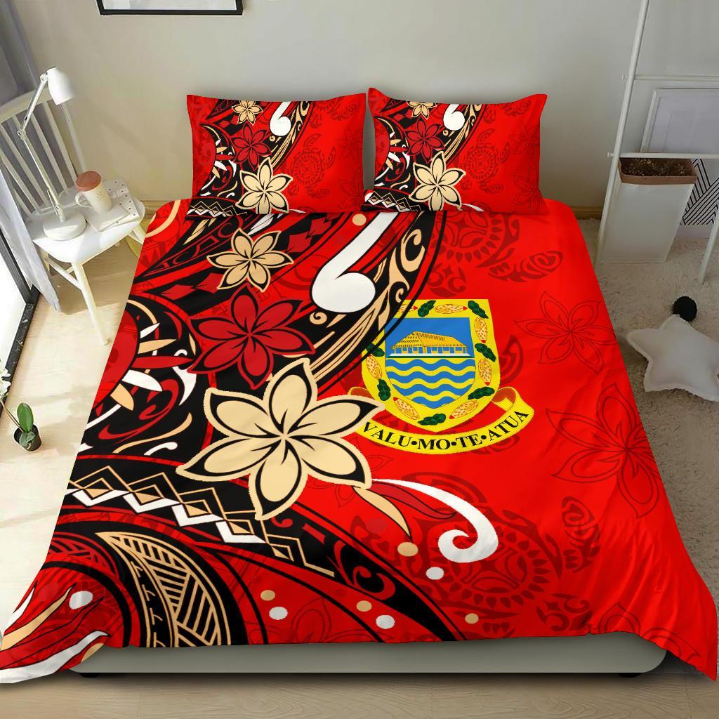 Tuvalu Polynesian Bedding Set - Tribal Flower With Special Turtles Red Color Red - Polynesian Pride