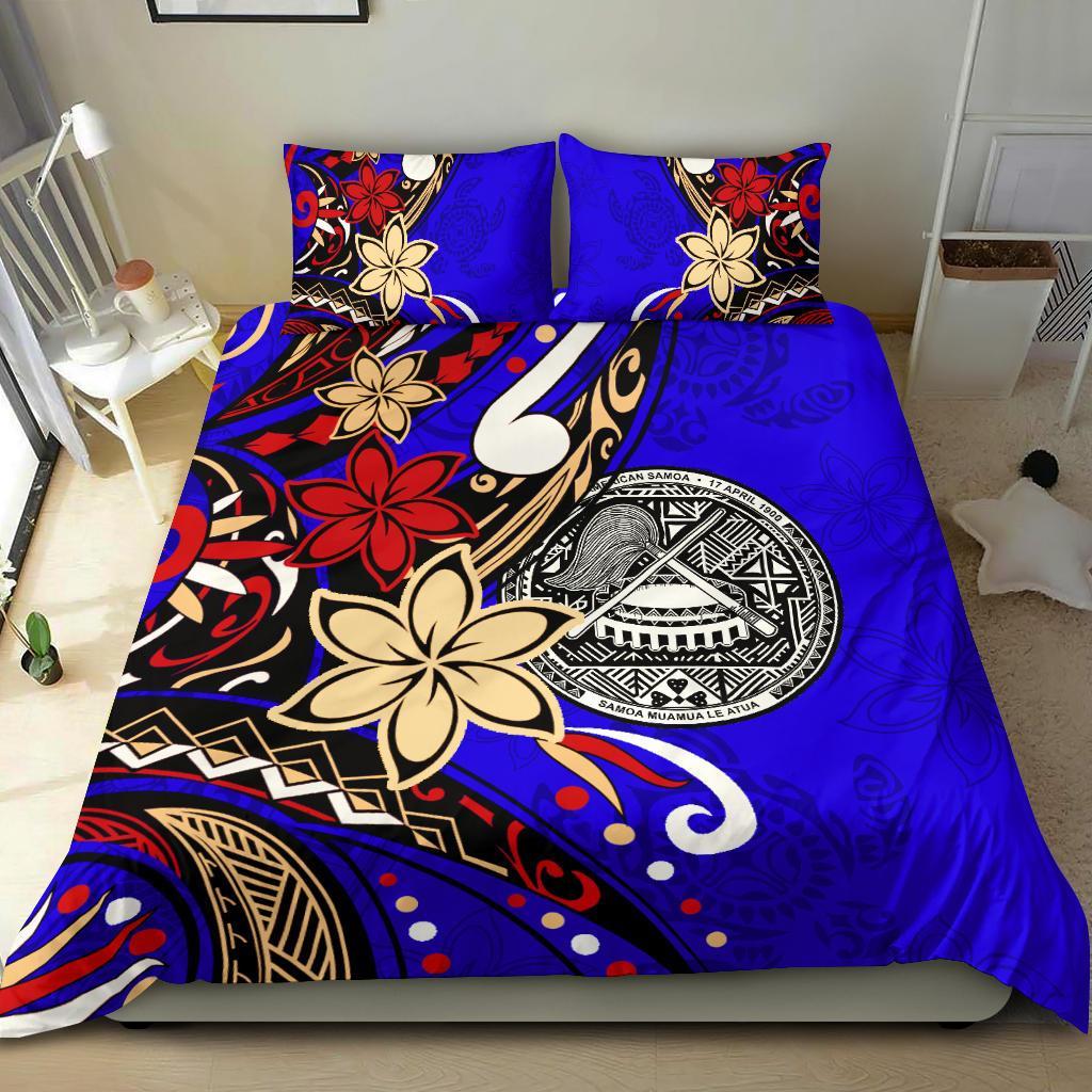 American Samoa Bedding Set - Tribal Flower With Special Turtles Blue Color Blue - Polynesian Pride