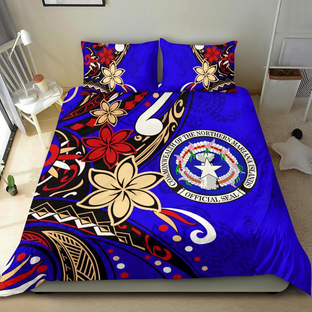 Northern Mariana Bedding Set - Tribal Flower With Special Turtles Blue Color Red - Polynesian Pride