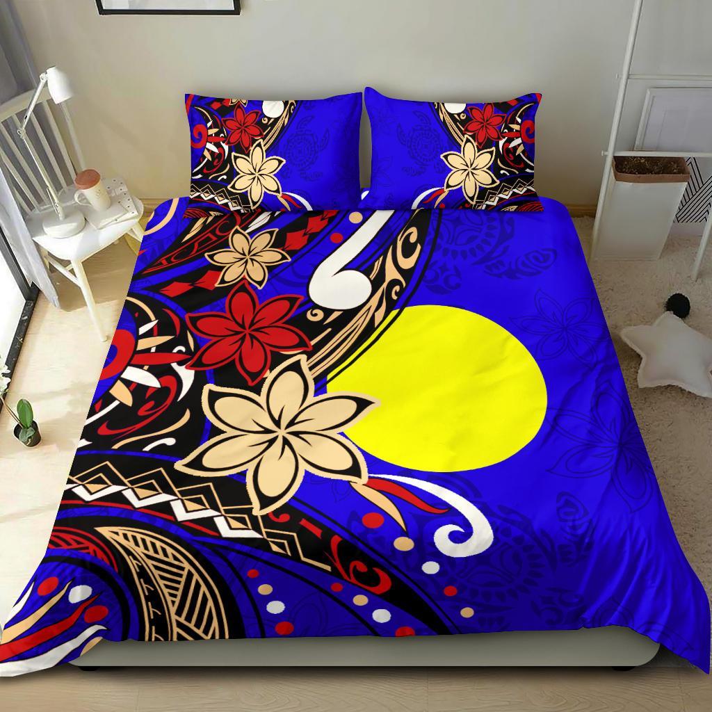 Palau Polynesian Bedding Set - Tribal Flower With Special Turtles Blue Color Blue - Polynesian Pride