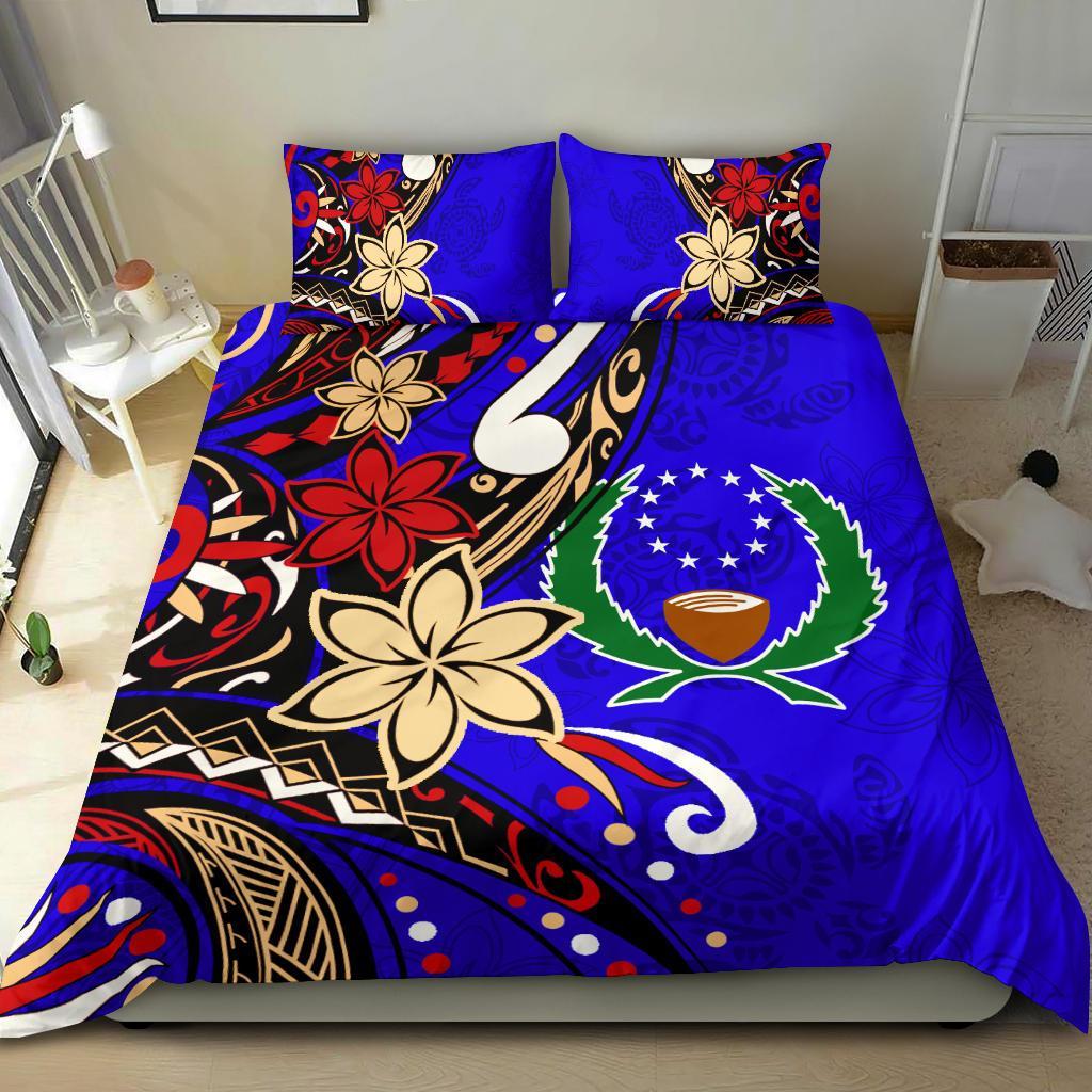 Pohnpei Bedding Set - Tribal Flower With Special Turtles Blue Color Blue - Polynesian Pride