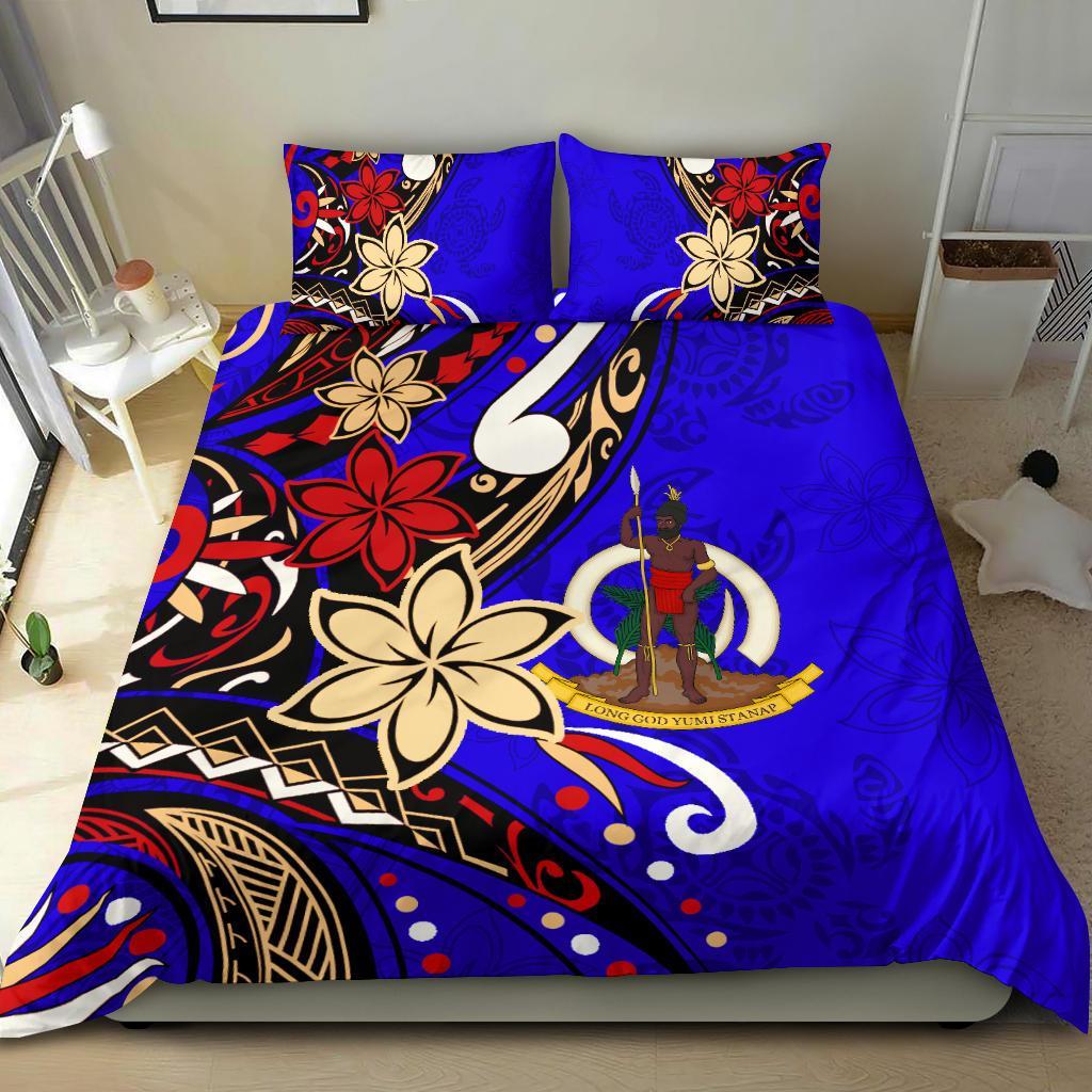 Vanuatu Bedding Set - Tribal Flower With Special Turtles Blue Color Blue - Polynesian Pride