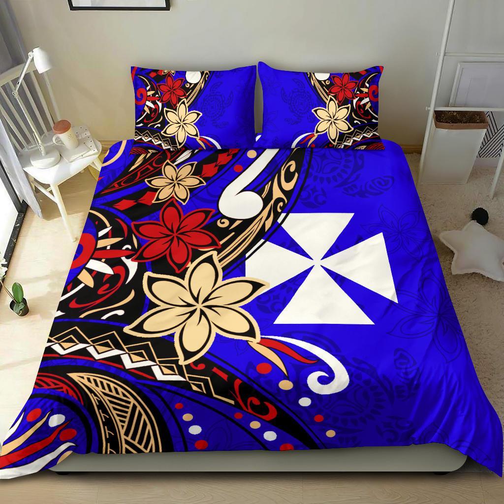 Wallis and Futuna Bedding Set - Tribal Flower With Special Turtles Blue Color Blue - Polynesian Pride