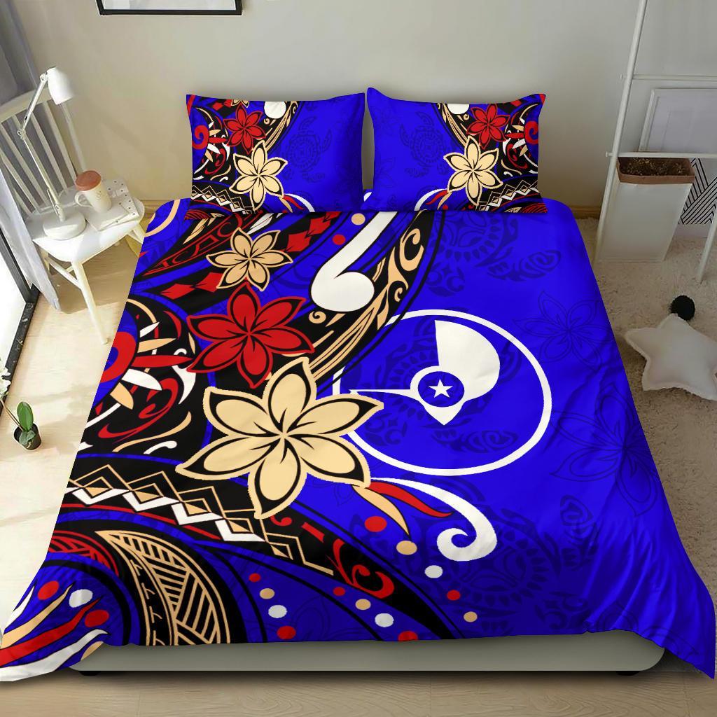 Yap Bedding Set - Tribal Flower With Special Turtles Blue Color Blue - Polynesian Pride