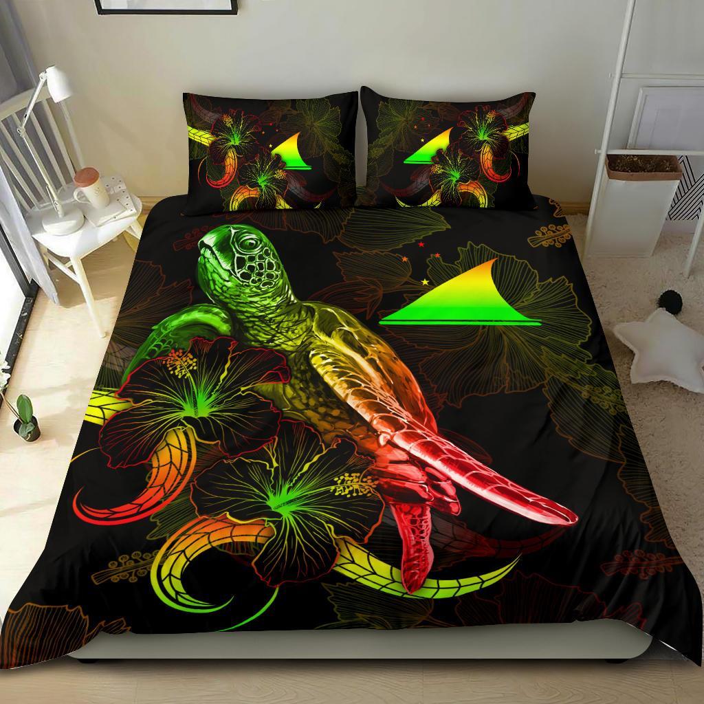 Tokelau Polynesian Bedding Set - Turtle With Blooming Hibiscus Reggae - Polynesian Pride
