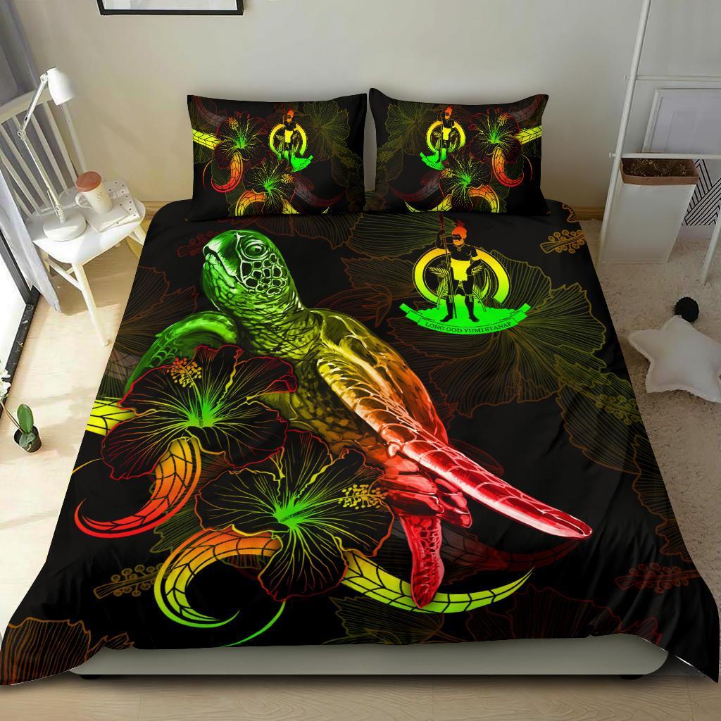 Vanuatu Polynesian Bedding Set - Turtle With Blooming Hibiscus Reggae Reggae - Polynesian Pride