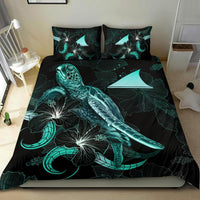 Tokelau Polynesian Bedding Set - Turtle With Blooming Hibiscus Turquoise - Polynesian Pride