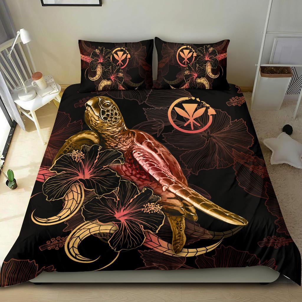 Hawaii Polynesian Bedding Set - Turtle With Blooming Hibiscus Gold - Polynesian Pride