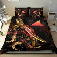 Tokelau Polynesian Bedding Set - Turtle With Blooming Hibiscus Gold - Polynesian Pride