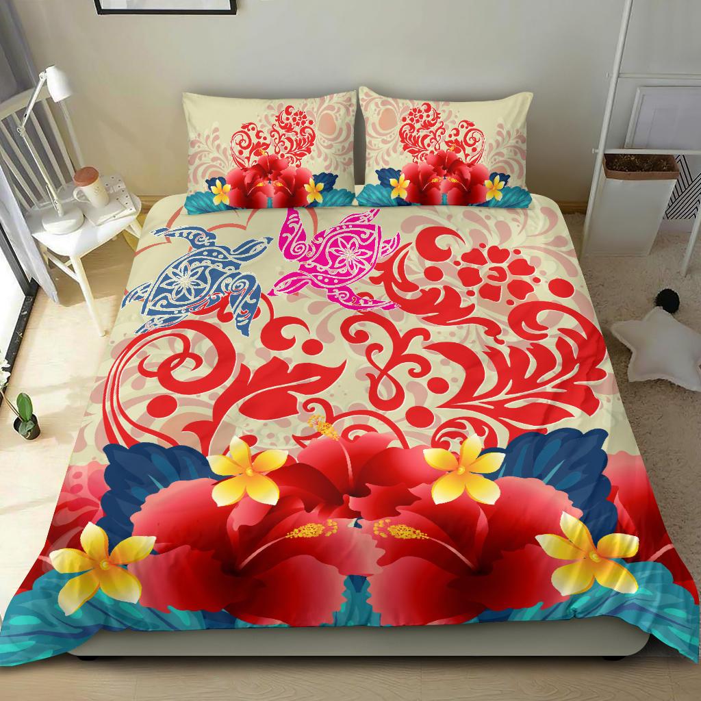 Hawaii Turtle Couple Hibiscus Valentine Pattern Bedding Set - Romance Style - AH - Polynesian Pride