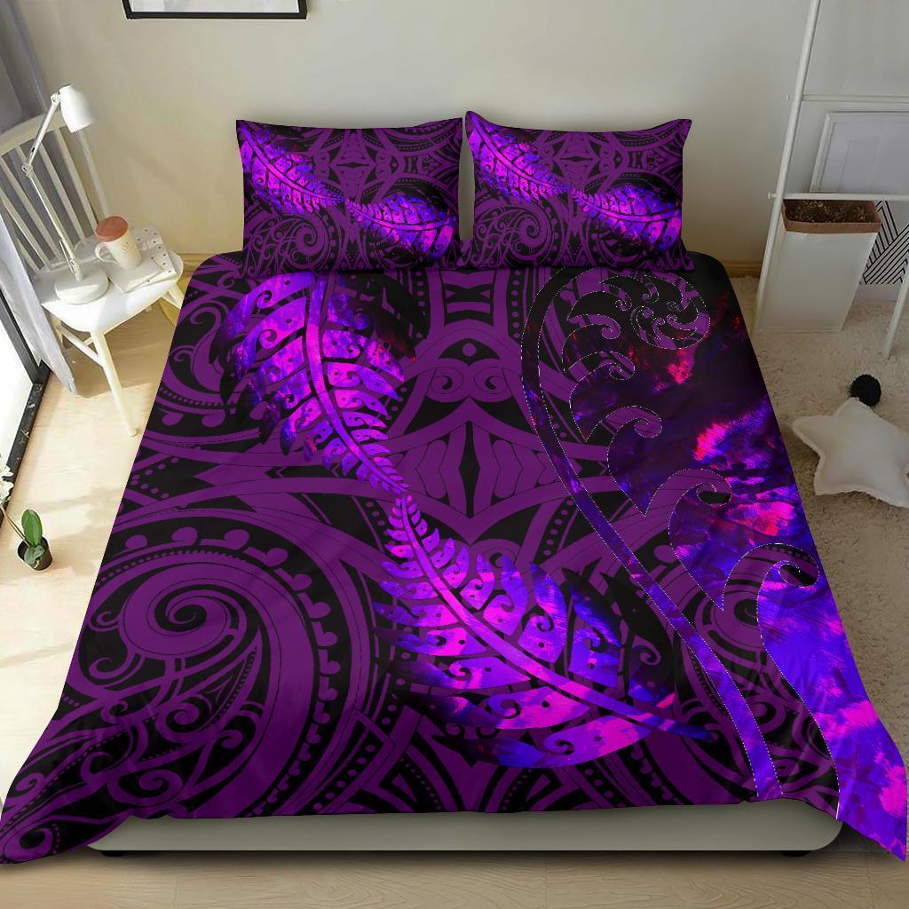 Aotearoa Maori Bedding Set Silver Fern Koru Vibes Purple Purple - Polynesian Pride