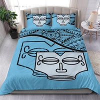 Marquesas Islands Duvet Cover Set - Tiki Face Pattern Blue - Polynesian Pride