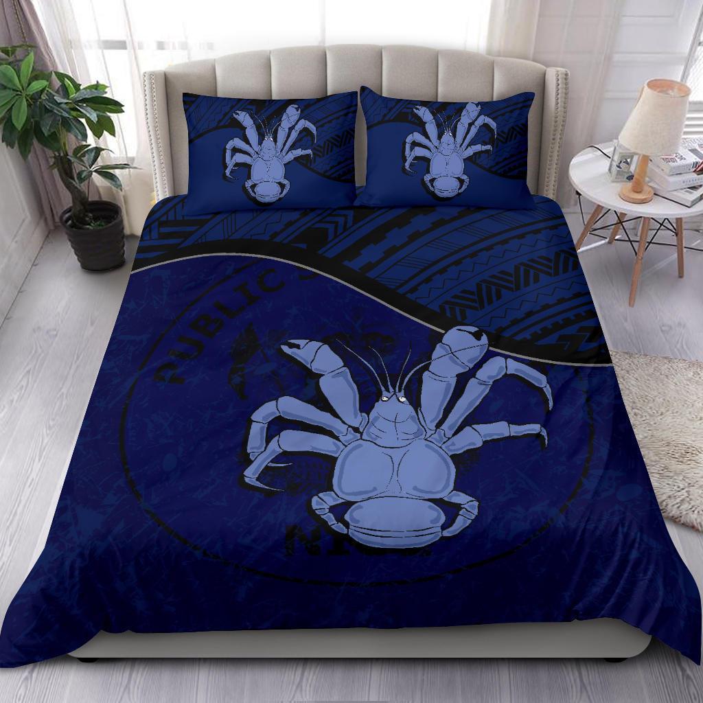 Niue Duvet Cover Set - Niue Coat Of Arms & Coconut Crab Dark Blue - Polynesian Pride