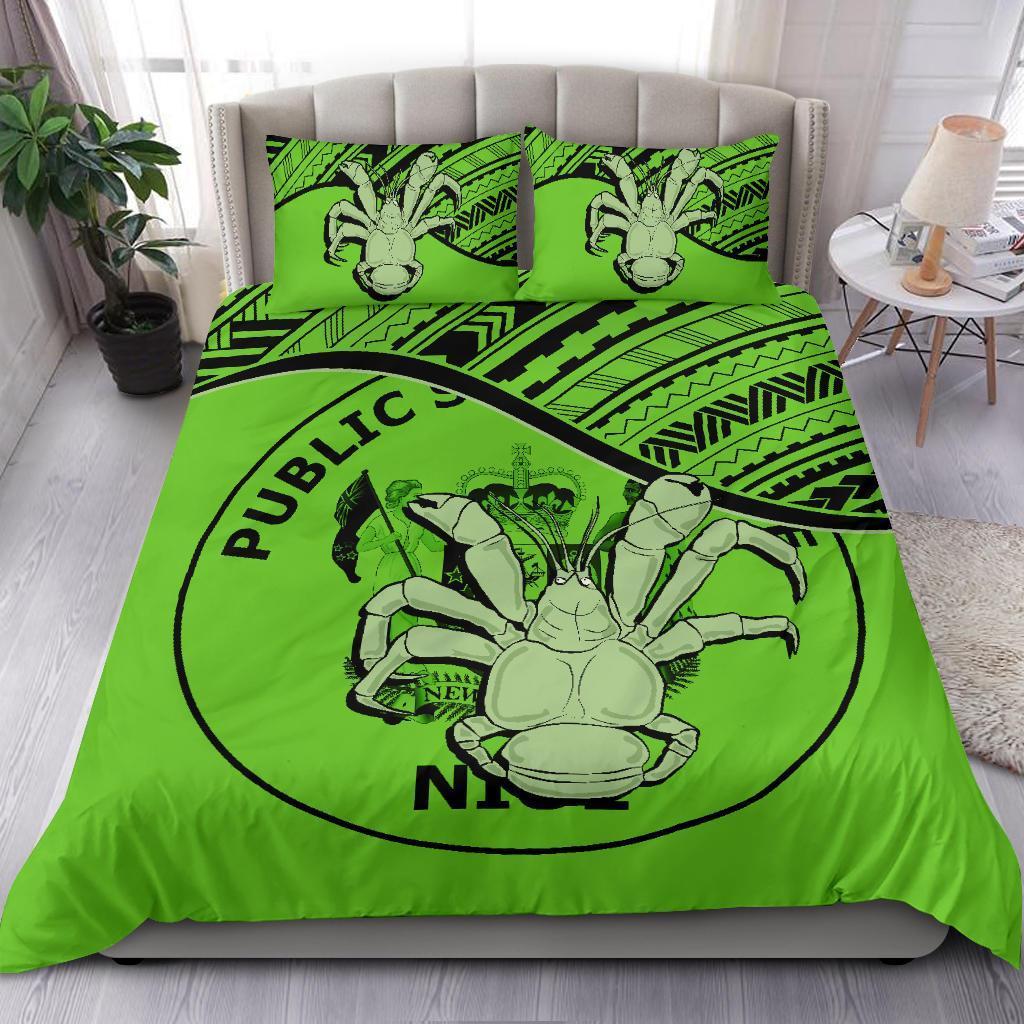 Niue Duvet Cover Set - Niue Coat Of Arms & Coconut Crab Green - Polynesian Pride