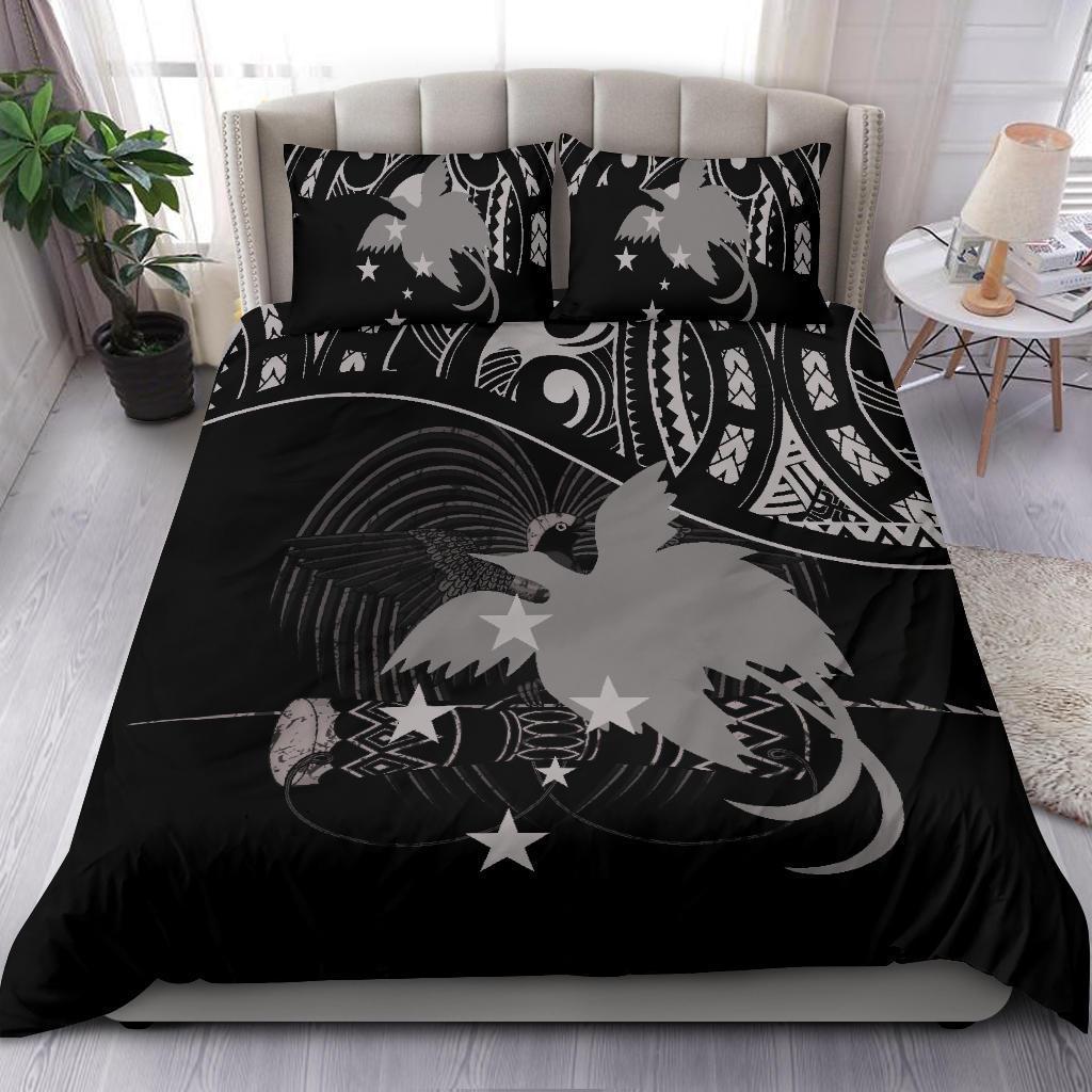 Papua New Guinea Duvet Cover Set - Papua New Guinea Flag & Coat Of Arms Black - Polynesian Pride