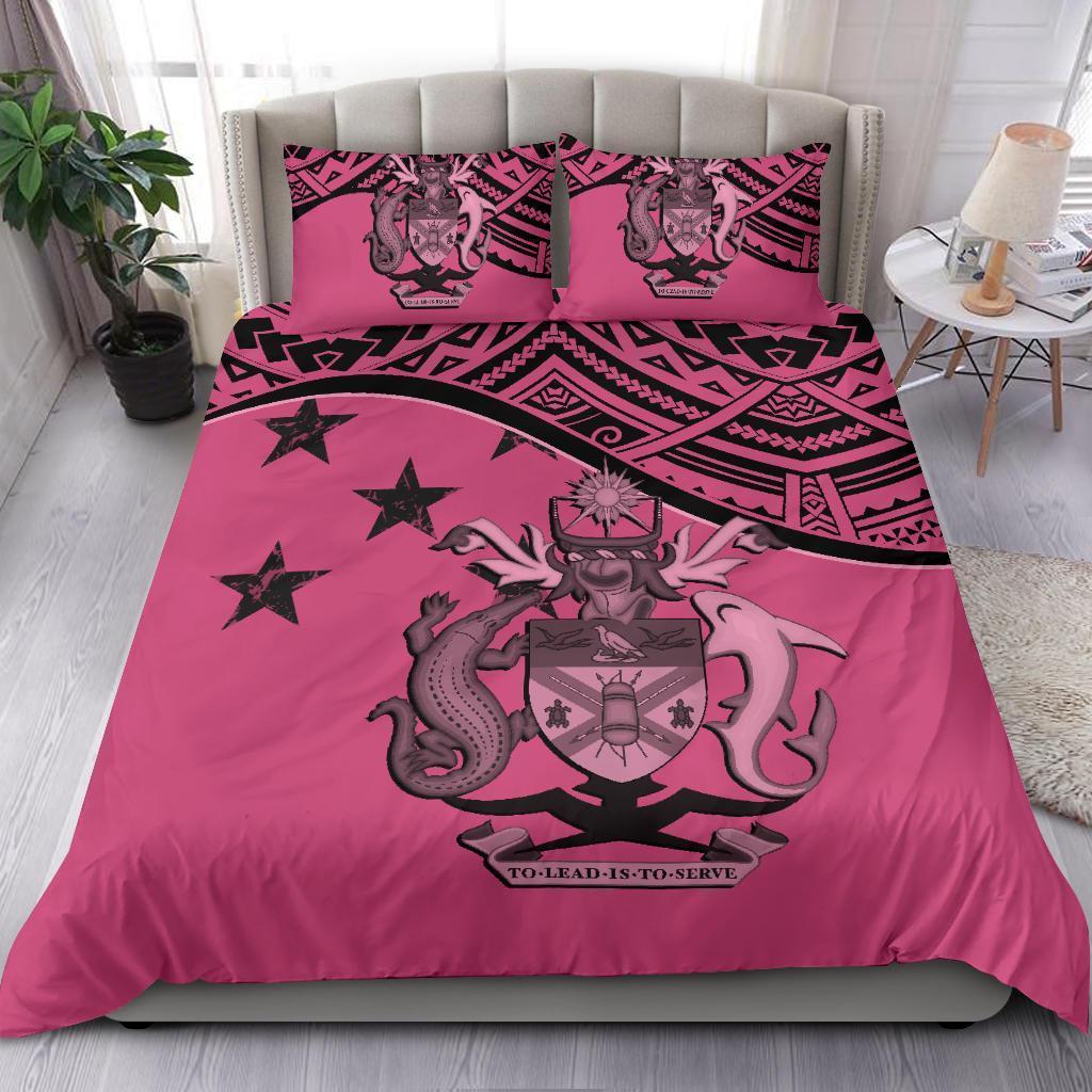 Solomon Island Duvet Cover Set - Flag & Coat Of Arms Pink - Polynesian Pride