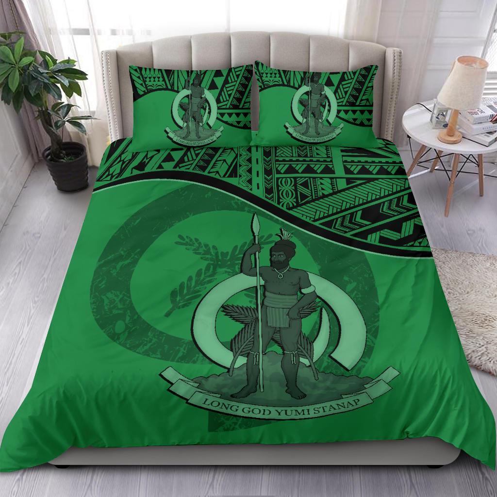 Vanuatu Duvet Cover Set - Vanuatu Coat Of Arms Green - Polynesian Pride