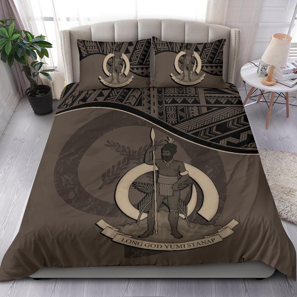 Vanuatu Duvet Cover Set - Vanuatu Coat Of Arms Brown - Polynesian Pride