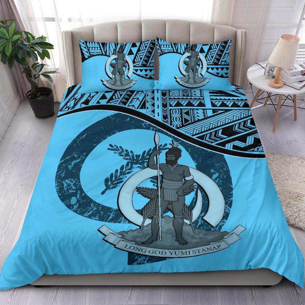 Vanuatu Duvet Cover Set - Vanuatu Coat Of Arms Blue - Polynesian Pride