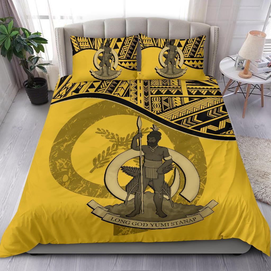 Vanuatu Duvet Cover Set - Vanuatu Coat Of Arms Yellow - Polynesian Pride