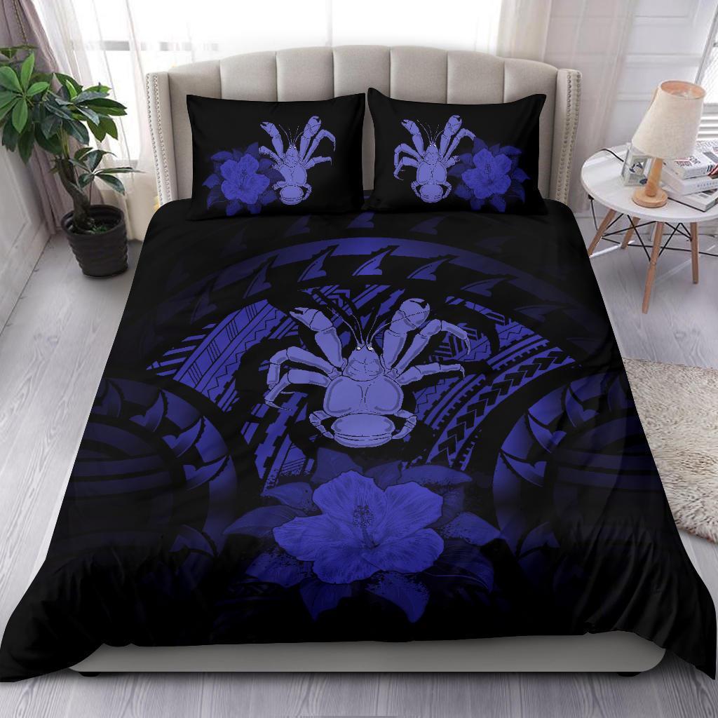 Niue Duvet Cover Set - Coconut Crab & Dark Blue Hibiscus - Polynesian Pride