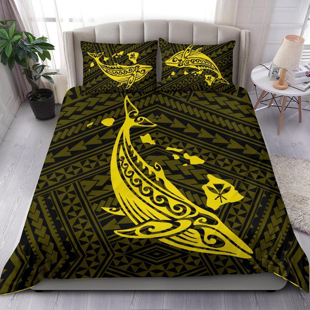 Hawaiian Map Whale Polynesian Bedding Set - Yellow - Polynesian Pride