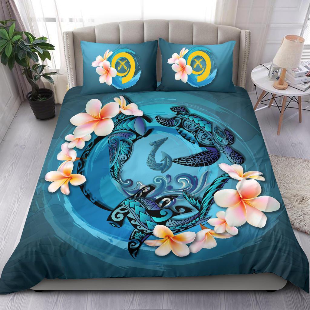 Polynesian Duvet Cover Set - Vanuatu Bedding Set Blue Plumeria Animal Tattoo - Polynesian Pride