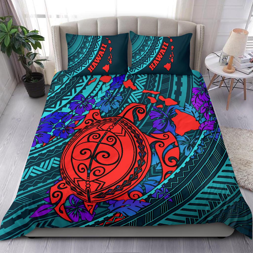 Polynesian Hawaii Duvet Cover Set - Red Polynesian Sea Turtle - Polynesian Pride