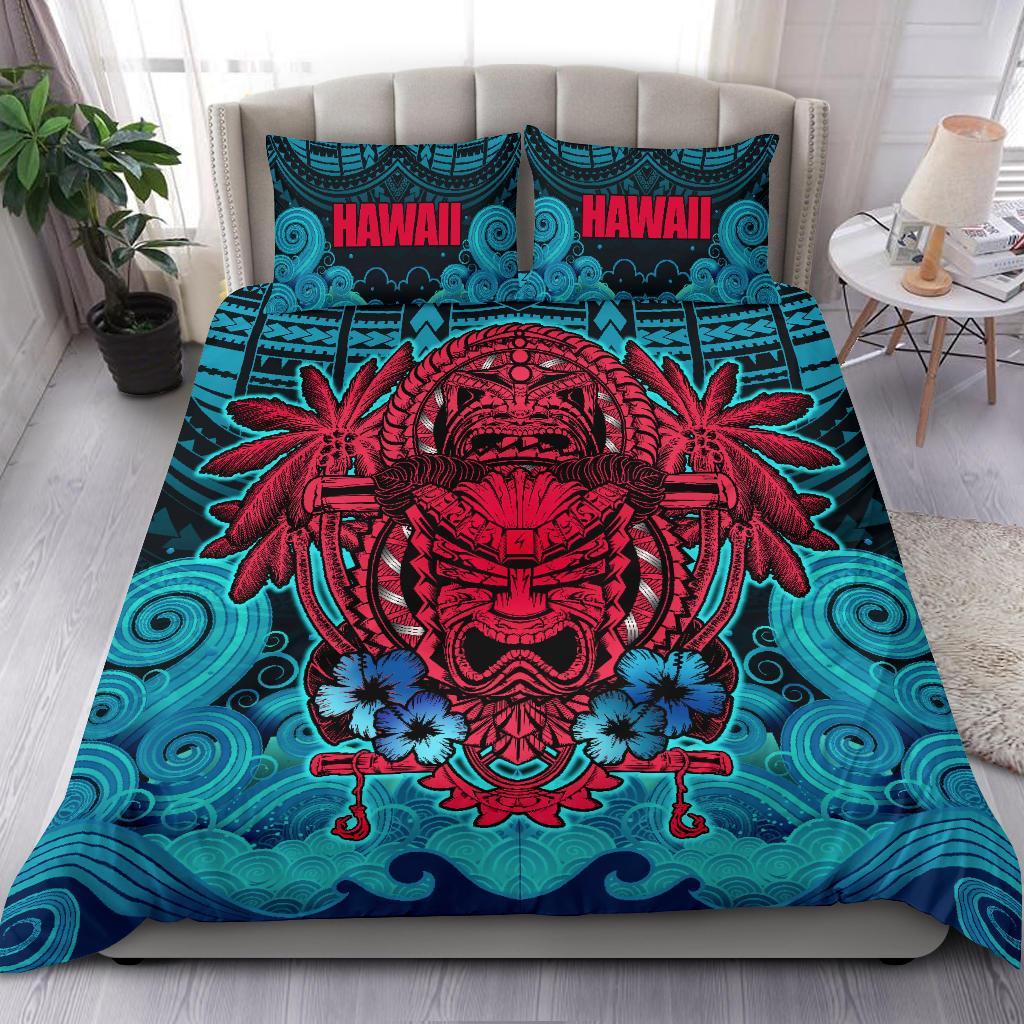 Polynesian Hawaii Duvet Cover Set - Hawaiian Tiki (Red) BLUE - Polynesian Pride