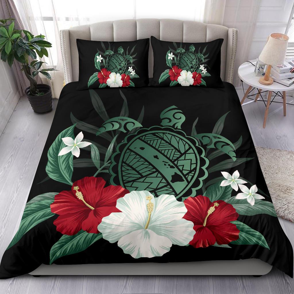 Hawaiian Map Turtle Hibiscus Polynesian Bedding Set - Polynesian Pride