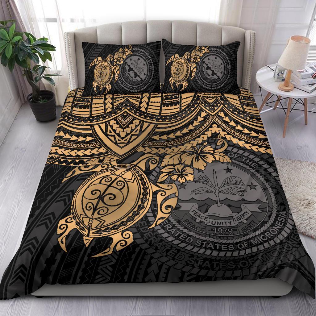 Federated States Of Micronesia Duvet Cover Set - Golden Turtle BLACK - Polynesian Pride