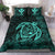 Hawaiian Map Turtle Kanaka Hibiscus Polynesian Bedding Set - Turquoise - Polynesian Pride