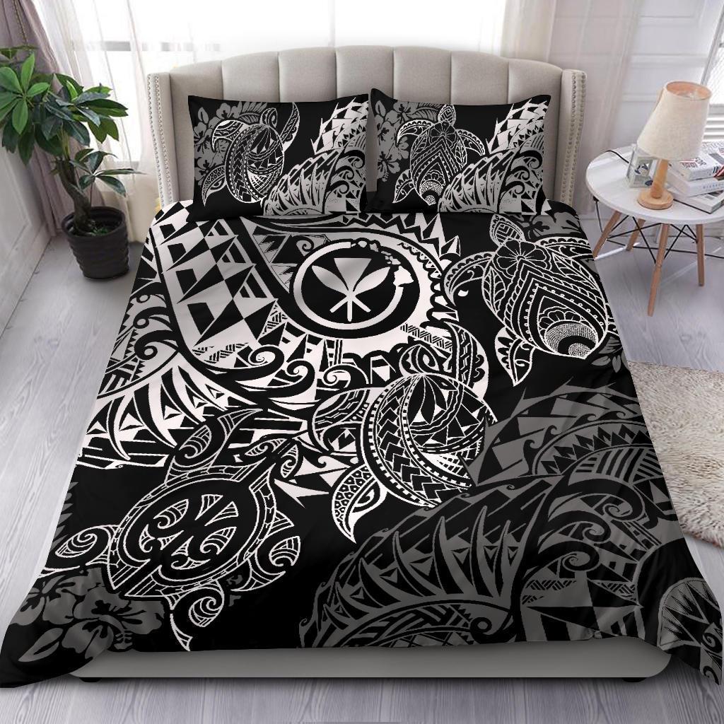 Polynesian Hawaii (Kanaka Maoli) Duvet Cover Set - White Hibiscus Turtle Flowing - Polynesian Pride