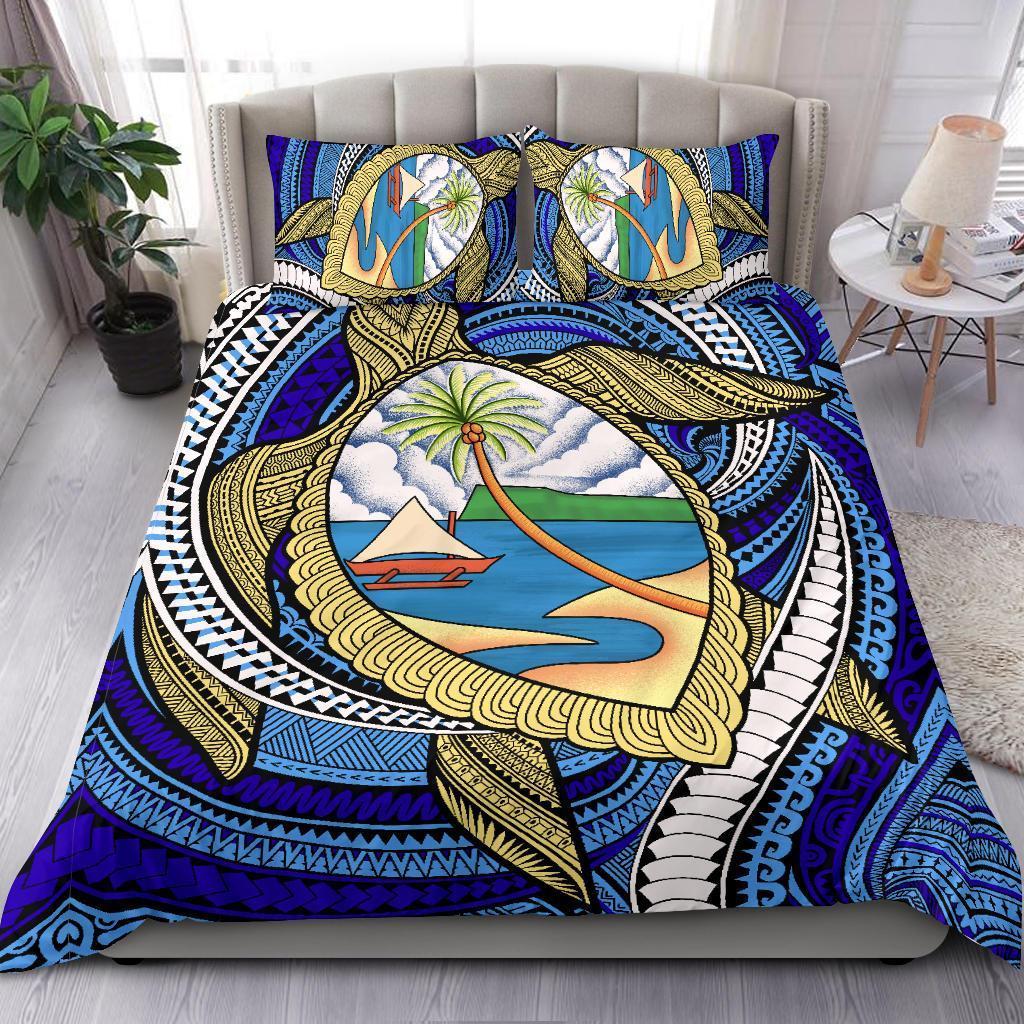 Polynesian Bedding Set - Guam Duvet Cover Set Turtle Coat Of Arms Blue - Polynesian Pride