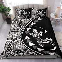 Hawaiian Map Gecko Tattoo Kakau Polynesian Bedding Set BnW - Polynesian Pride