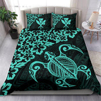 Hawaiian Map Turtle Hibiscus Kanaka Polynesian Bedding Set - Turquoise - Polynesian Pride