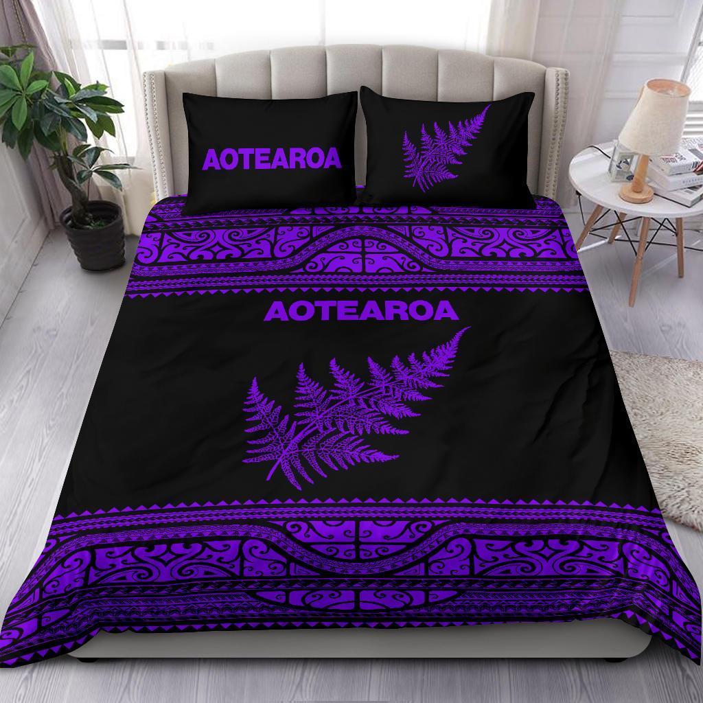 Aotearoa New Zealand Maori Bedding Set Silver Fern - Purple Purple - Polynesian Pride