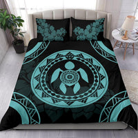 Turtle Hibiscus Polynesian Duvet Cover - Emerald Color Black - Polynesian Pride