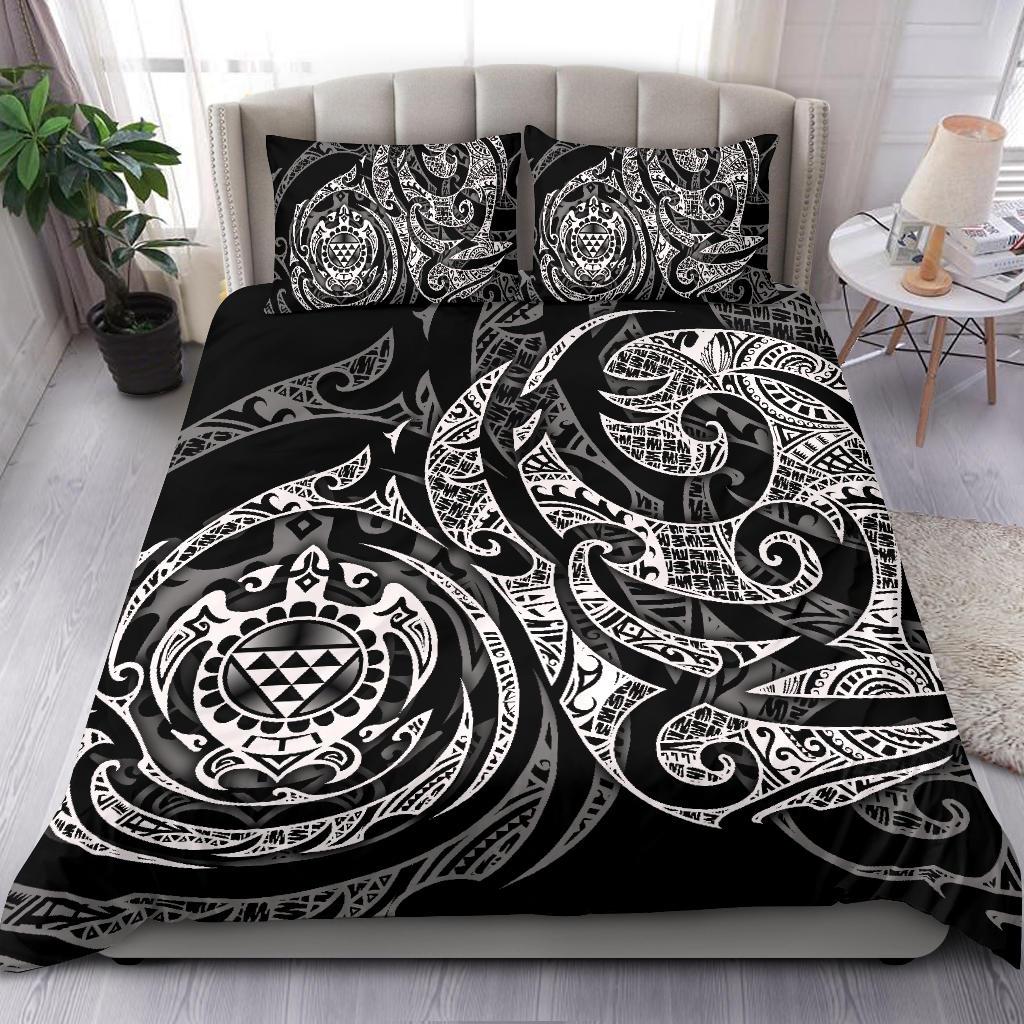 Polynesian Bedding Set - Hawaii Duvet Cover Set White Turtle Tribal Art - Polynesian Pride