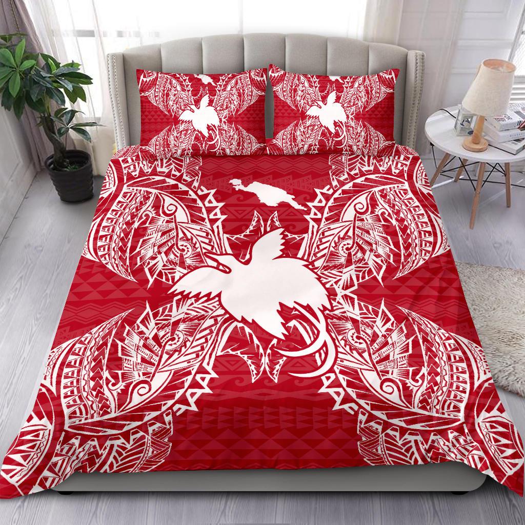 Polynesian Bedding Set - Papua New Guinea Duvet Cover Set Map Red White Red - Polynesian Pride